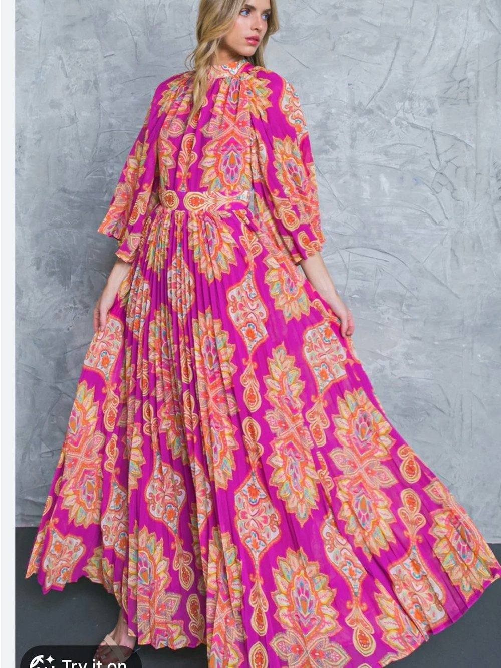 Flying Tomato Fuchsia Paisley Maxi Dress with Orange Accents XS NWT